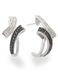 Abstract swirls make the perfect face framers. Set in sterling silver, these chic bypass earrings are adorned with round-cut black (1/6 ct. t.w.) and white diamonds (1/10 ct. t.w.). Approximate drop: 1/2 inch. Abstract swirls make the perfect face framers. Set in sterling silver, these chic bypass earrings are adorned with round-cut black (1/6 ct. t.w.) and white diamonds (1/10 ct. t.w.). Approximate drop: 1/2 inch.
