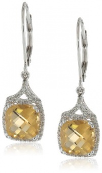 Badgley Mischka Fine Jewelry Sterling Silver White Diamonds Large Cushion Cut Citrine Earrings