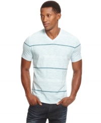 Everyday style gets elevated with this slim-fit striped t-shirt from Alfani Red. Everyday style gets elevated with this slim-fit striped t-shirt from Alfani Red.