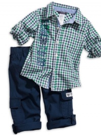 GUESS Kids Boys Convertible Shirt & Pant Set (12 - 2, PLAID (24M) GUESS Kids Boys Convertible Shirt & Pant Set (12 - 2, PLAID (24M)