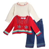 BT Kids Infant Baby Girls 3 Piece Red Winter Sweater Turtleneck Jeans Pants Set BT Kids Infant Baby Girls 3 Piece Red Winter Sweater Turtleneck Jeans Pants Set