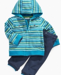 Style him sweetly with this adorable hoodie and pants set from First Impressions, with adorable stripes to add cute color. Style him sweetly with this adorable hoodie and pants set from First Impressions, with adorable stripes to add cute color.