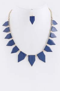 Fashion Jewelry - POINTY FLAT TRIANGLE NECKLACE SET - By Fashion Destination | Free Shipping (Blue)