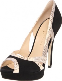 Ivanka Trump Women's Apryls Peep-Toe Pump,Black Suede With Beige Snake Trim,7 M US