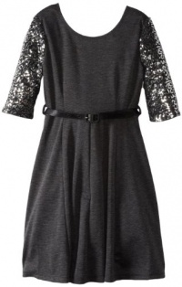 Ruby Rox Girls 7-16 Ponte Dress with 3/4 Length Rainbow Sequin Sleeves, Charcoal, 12 Ruby Rox Girls 7-16 Ponte Dress with 3/4 Length Rainbow Sequin Sleeves, Charcoal, 12