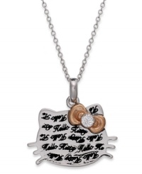 The name says it all! Hello Kitty's necklace features an engraved pendant for a stylish look, with the ever-present whimsical bow all askew. Approximate length: 18 inches. Approximate drop: 5/8 inch. The name says it all! Hello Kitty's necklace features an engraved pendant for a stylish look, with the ever-present whimsical bow all askew. Approximate length: 18 inches. Approximate drop: 5/8 inch.