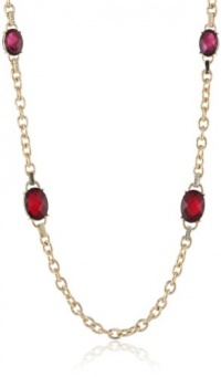 Anne Klein Estate Gold-Tone, Ruby Red and Pave Stations Strand Necklace