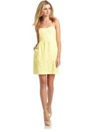 THE LOOKFloral embroidered lace overlayStrapless sweetheart necklineBoned bodiceSeamed waistDual front slash pocketsBack zipper with hook-and-eye closureContrast underlayTHE FITAbout 27 from top to hemTHE MATERIALPolyesterFully linedCARE & ORIGINDry cleanImportedModel shown is 5'9½ (176cm) wearing US size Small. THE LOOKFloral embroidered lace overlayStrapless sweetheart necklineBoned bodiceSeamed waistDual front slash pocketsBack zipper with hook-and-eye closureContrast underlayTHE FITAbout 27 from top to hemTHE MATERIALPolyesterFully linedCARE & ORIGINDry cleanImportedModel shown is 5'9½ (176cm) wearing US size Small.