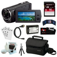 Sony HDR-CX230 8GB Embedded Memory HD Handycam Camcorder with 27x Optical/ 32x Extended Zoom and 2.7-inch LCD Screen in Black + Sony 16GB SDHC + Wasabi NP-FV50 Battery + Micro HDMI Cable + Sony Carrying Case + Accessory Kit