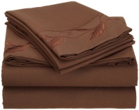 Cathay Home Fashions Luxury Silky Soft Leaf Design Embroidered Microfiber Queen Sheet Set, Chocolate Cathay Home Fashions Luxury Silky Soft Leaf Design Embroidered Microfiber Queen Sheet Set, Chocolate