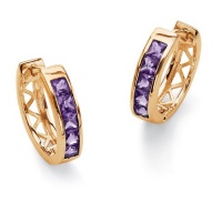 Channel-Set Birthstone 18k Yellow Gold-Plated Huggie-Hoop Earrings- February- Simulated Amethyst