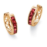 Channel-Set Birthstone 18k Yellow Gold-Plated Huggie-Hoop Earrings- July- Simulated Ruby Channel-Set Birthstone 18k Yellow Gold-Plated Huggie-Hoop Earrings- July- Simulated Ruby