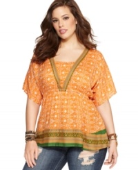Featuring a scarf print, American Rag's short sleeve plus size top is must-get for the season! Featuring a scarf print, American Rag's short sleeve plus size top is must-get for the season!