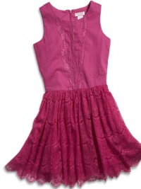 GUESS Kids Girls Big Girl Linen & Lace Dress, VIOLET (14) GUESS Kids Girls Big Girl Linen & Lace Dress, VIOLET (14)