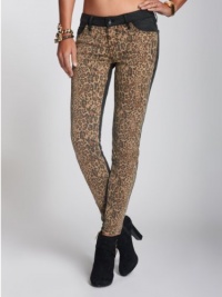 GUESS Women's Brittney Mid-Rise Leopard-Blocked Denim Leggings GUESS Women's Brittney Mid-Rise Leopard-Blocked Denim Leggings