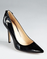 A decorative lace-up detail at the heel lends a coquette-like feel to Enzo Angioloni's Cimino pumps. A decorative lace-up detail at the heel lends a coquette-like feel to Enzo Angioloni's Cimino pumps.