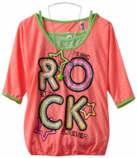 Beautees Girls 7-16 Rock Graphic Top, Neon Pink, Small Beautees Girls 7-16 Rock Graphic Top, Neon Pink, Small