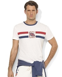 In celebration of the 2012 Olympic Games, a short-sleeved T-shirt in lightweight cotton jersey is embellished with bold stripes and country embroidery. In celebration of the 2012 Olympic Games, a short-sleeved T-shirt in lightweight cotton jersey is embellished with bold stripes and country embroidery.