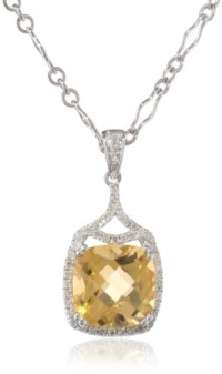 Badgley Mischka Fine Jewelry Sterling Silver White Diamonds Large Cushion Cut Citrine Pendant Necklace Badgley Mischka Fine Jewelry Sterling Silver White Diamonds Large Cushion Cut Citrine Pendant Necklace