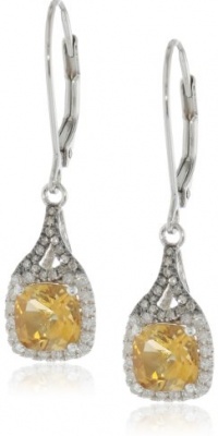 Badgley Mischka Fine Jewelry Sterling Silver White and Champagne Diamonds Cushion Cut Citrine Earrings Badgley Mischka Fine Jewelry Sterling Silver White and Champagne Diamonds Cushion Cut Citrine Earrings