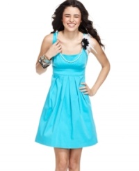 Pleats and feathers and pearls, oh my! Look playfully chic in this dress from BCX: a super sweet, no necklace required, party number! Pleats and feathers and pearls, oh my! Look playfully chic in this dress from BCX: a super sweet, no necklace required, party number!