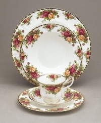 This popular bone china pattern surrounds blooming sprays of colorful English roses with hand-applied bands of 22K gold. Safe for use in the dishwasher, oven and freezer. Manufacturer's two-year warranty. This popular bone china pattern surrounds blooming sprays of colorful English roses with hand-applied bands of 22K gold. Safe for use in the dishwasher, oven and freezer. Manufacturer's two-year warranty.