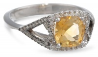 Badgley Mischka Fine Jewelry Sterling Silver White and Champagne Diamonds Cushion Cut Citrine Ring, Size 7 Badgley Mischka Fine Jewelry Sterling Silver White and Champagne Diamonds Cushion Cut Citrine Ring, Size 7