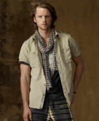 Effortlessly casual and inherently cool, a military-inspired sport shirt is updated for the warmer months with short sleeves and a lightweight twill construction. Effortlessly casual and inherently cool, a military-inspired sport shirt is updated for the warmer months with short sleeves and a lightweight twill construction.
