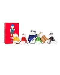 Six pairs of brightly colored socks, designed to look like tennis shoes, Trumpette knitted on the cuff. Packaged in its own keepsake box, this makes a perfect, practical and fun baby gift. Six pairs of brightly colored socks, designed to look like tennis shoes, Trumpette knitted on the cuff. Packaged in its own keepsake box, this makes a perfect, practical and fun baby gift.