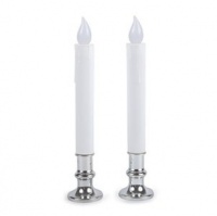 Extra Bright Flameless Battery Taper Candle Set with Auto Timer & Removeable Base, Silver Extra Bright Flameless Battery Taper Candle Set with Auto Timer & Removeable Base, Silver