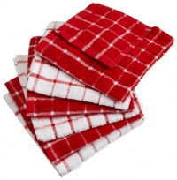 Excello Windowpane Combo Dish Cloth White and Red, Set of 6