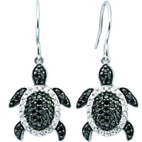 Silver Turtle Black and White Diamond Earrings (0.50 cttw, I-J Color, I2-I3 Clarity) Silver Turtle Black and White Diamond Earrings (0.50 cttw, I-J Color, I2-I3 Clarity)