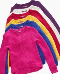 Send a cable. She'll stand out in the sweet style of this cable-knit sweater from Epic Threads.