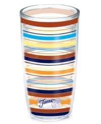 Iconic style meets brilliant design in the Fiesta Modern Stripe tumbler by Tervis Tumblers. Bold colors wrap a practically indestructible cup that'll keep hot drinks hot and cold drinks cold. With Fiesta logo and dancer.