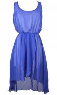 Fappac Women's Scoop Neck High Low Two Layers Chiffon Sheer Blue Dress - Blue - Medium Fappac Women's Scoop Neck High Low Two Layers Chiffon Sheer Blue Dress - Blue - Medium