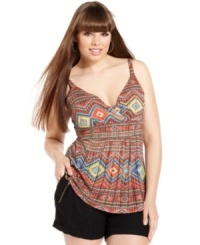 Punch up your casual style with American Rag's sleeveless plus size top, broadcasting a spirited print. Punch up your casual style with American Rag's sleeveless plus size top, broadcasting a spirited print.