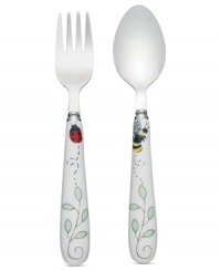 Only the best for baby. The Butterfly Meadow feeding set from Lenox boasts the colorful garden motif parents love, but in a flatware design that's ideal for kids. Featuring a ladybug and bumblebee on ceramic handles. Only the best for baby. The Butterfly Meadow feeding set from Lenox boasts the colorful garden motif parents love, but in a flatware design that's ideal for kids. Featuring a ladybug and bumblebee on ceramic handles.