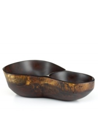 Naturally brilliant. This lightweight chip and dip is carved from the wood of an obeche tree, a fast-growing, renewable species found in the Haitian mountains. A natural lacquer finish makes each one-of-a-kind piece suitable for hot and cold foods. By artist Einstein Albert for Heart of Haiti's collection of serveware and serving dishes. Naturally brilliant. This lightweight chip and dip is carved from the wood of an obeche tree, a fast-growing, renewable species found in the Haitian mountains. A natural lacquer finish makes each one-of-a-kind piece suitable for hot and cold foods. By artist Einstein Albert for Heart of Haiti's collection of serveware and serving dishes.