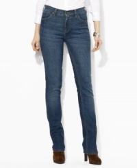 Designed in stretch denim for comfort and a flattering fit, Lauren Jeans Co.'s slimming class straight petite jean is distinguished by a sleek silhouette with chic, elongated straight leg. Designed in stretch denim for comfort and a flattering fit, Lauren Jeans Co.'s slimming class straight petite jean is distinguished by a sleek silhouette with chic, elongated straight leg.
