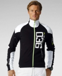 A bold pieced construction lends athletic attitude to our sleek full-zip track jacket, crafted from fine-knit Pima cotton interlock for a smooth finish. A bold pieced construction lends athletic attitude to our sleek full-zip track jacket, crafted from fine-knit Pima cotton interlock for a smooth finish.