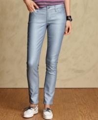 Tommy Hilfiger's coated denim jeans add a flash of shine to your casual wardrobe. Tommy Hilfiger's coated denim jeans add a flash of shine to your casual wardrobe.