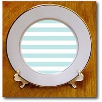 InspirationzStore Stripe Patterns - Mint and White Striped pattern - retro nautical - pastel turquoise teal aqua sea blue green stripes - Plates - 8 inch Porcelain Plate InspirationzStore Stripe Patterns - Mint and White Striped pattern - retro nautical - pastel turquoise teal aqua sea blue green stripes - Plates - 8 inch Porcelain Plate