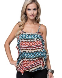 MOD 20 Women's Tribal Print Ruffle Tank Aqua S(T1090C) MOD 20 Women's Tribal Print Ruffle Tank Aqua S(T1090C)