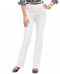 These Charter Club jeans feature a bright white wash and slimming tummy panel for a flattering fit. Pair with a printed shirt for an unexpected take on tailored dressing. These Charter Club jeans feature a bright white wash and slimming tummy panel for a flattering fit. Pair with a printed shirt for an unexpected take on tailored dressing.