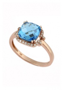 Effy Jewlery 14K Rose Gold Blue Topaz and Diamond Ring, 3.10 TCW Ring size 7