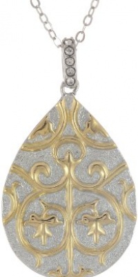 18k Yellow Gold Plated Sterling Silver Two-Tone Swarovski Crystal Filigree Teardrop Pendant Necklace, 18 18k Yellow Gold Plated Sterling Silver Two-Tone Swarovski Crystal Filigree Teardrop Pendant Necklace, 18