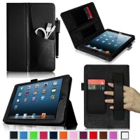 Fintie Folio Plus Leather Case Cover with Elastic Hand Strap/ Front Pocket/ Multiple Card Slots/ Stylus Holder for iPad mini 7.9 inch Tablet (Automatic Sleep/Wake Feature) - Black Fintie Folio Plus Leather Case Cover with Elastic Hand Strap/ Front Pocket/ Multiple Card Slots/ Stylus Holder for iPad mini 7.9 inch Tablet (Automatic Sleep/Wake Feature) - Black