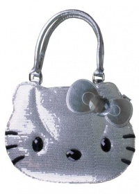 Hello Kitty Die Cut Sequins Face Silver Hand Bag Hello Kitty Die Cut Sequins Face Silver Hand Bag