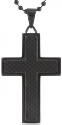 Men's Stainless Steel and Carbon Fiber Cross with Black Ionic Plating Pendant Necklace , 22 Men's Stainless Steel and Carbon Fiber Cross with Black Ionic Plating Pendant Necklace , 22