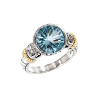 925 Silver, Blue Topaz & White Topaz Round Ring with 14k Gold Accents- Sizes 6-8 925 Silver, Blue Topaz & White Topaz Round Ring with 14k Gold Accents- Sizes 6-8
